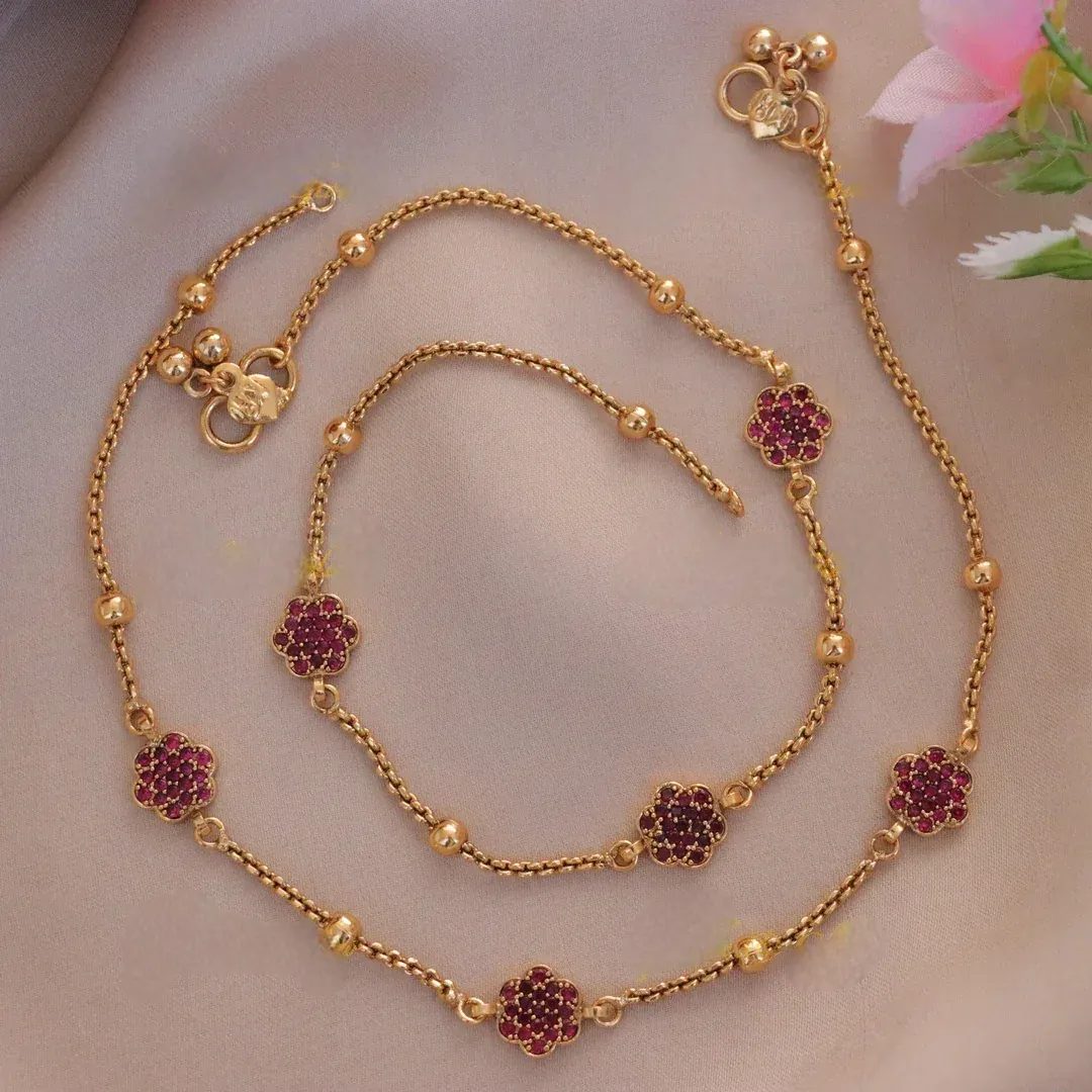 Gold Floral Stone Anklets